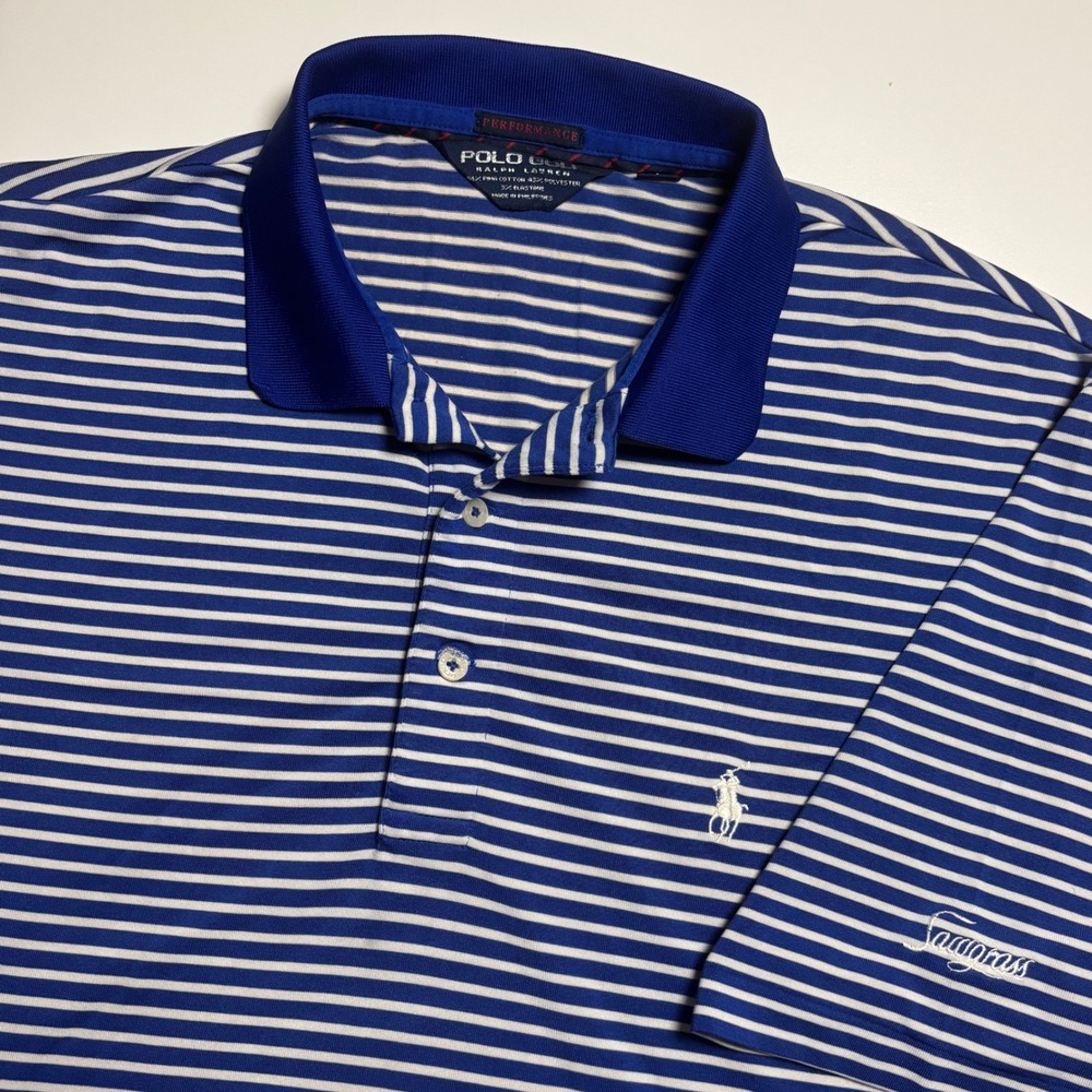 Polo Golf Ralph Lauren Sawgrass Performance Golf Polo Mens L Blue Striped Shirt